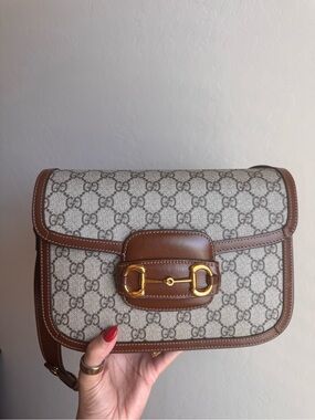Gucci Supreme Monogram Horsebit 1955 Shoulder Bag Beige Brown Sugar